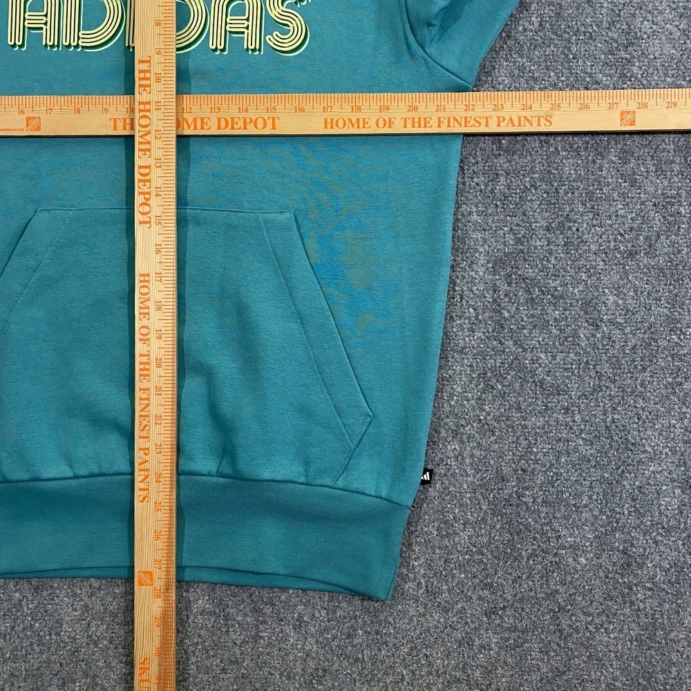 Adidas 3D Retro 70s Striped Logo Hoodie Mens Medium Powder Teal Disco Groovy NWT